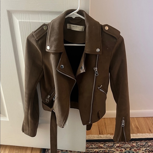 Zara Brown Suede Jacket with Silver Details - Picture 1 of 6